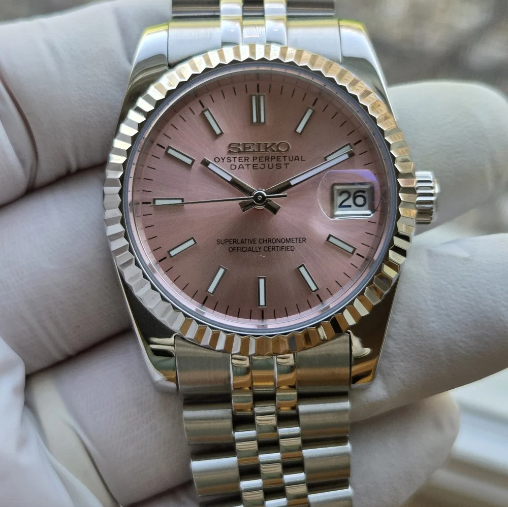 New Seiko Mod 39mm Automatic Watch Pink Dial - Picture 7 of 9